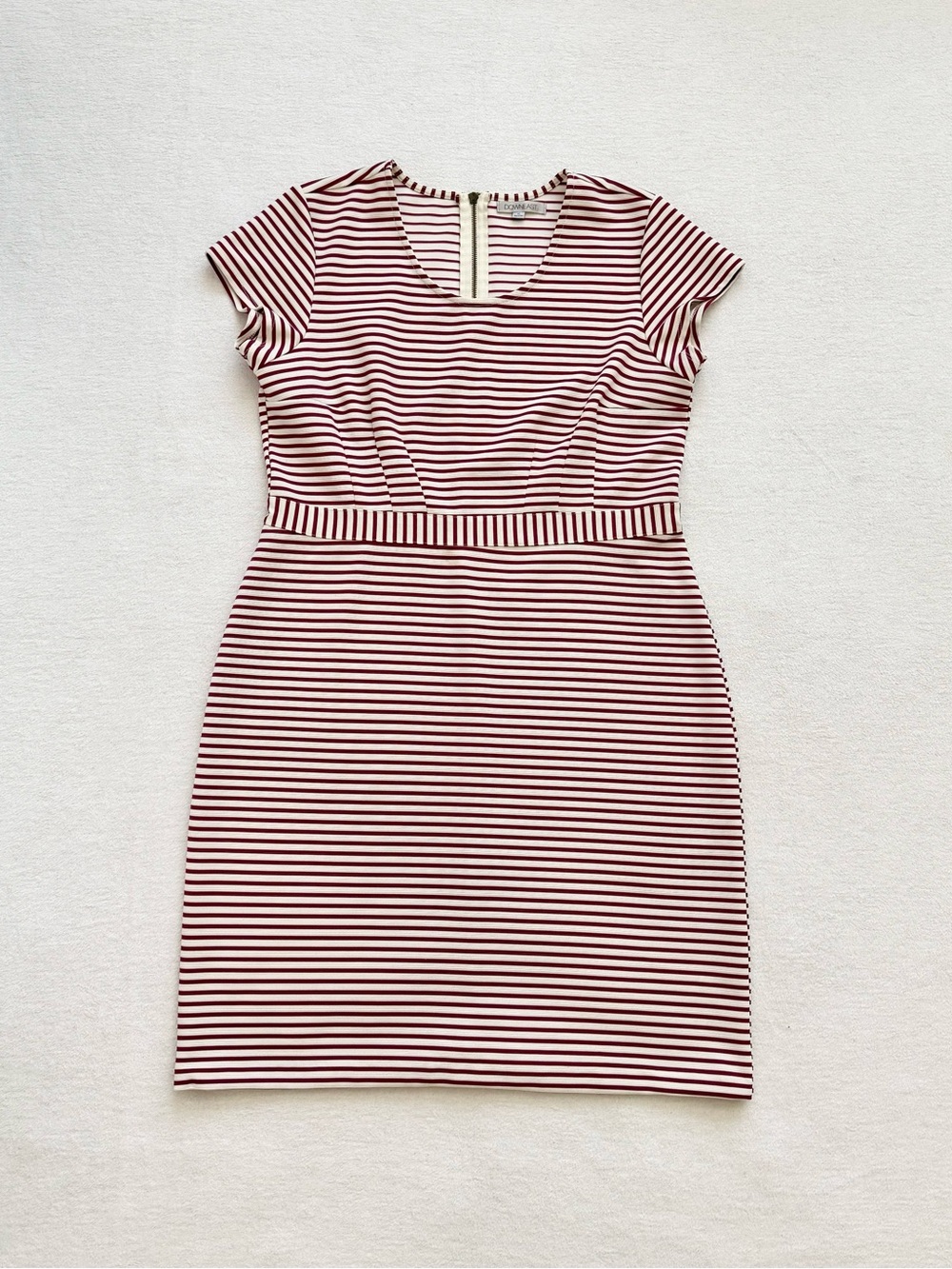 Burgundy Cream Striped Sheath Dress Back Zip Stretch Knee Length XL Office